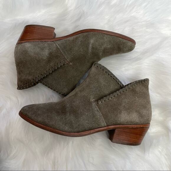 Jack Rogers Sadie Flat Ankle Boots Olive Green Suede Booties Leather Women’s 5.5 - Picture 3 of 10